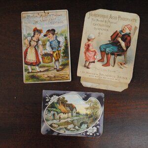 Lot of 4 Antique Advertising Trading Cards Phelp's, Dodge, & Palmer, Lion Coffee